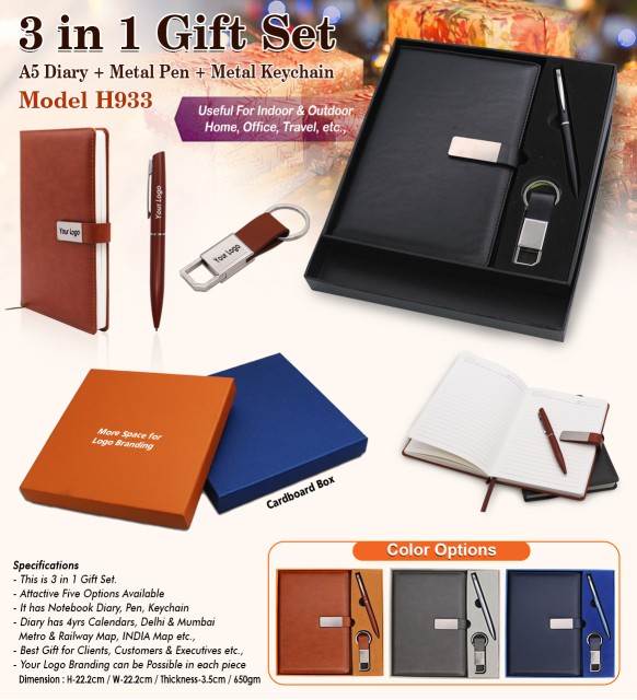 3 in 1 gift set modal h933 A5 diary, metal pen, and metal keychain